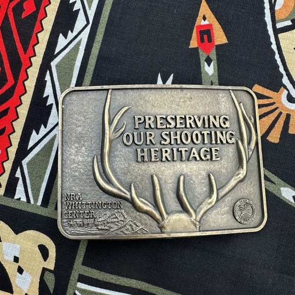Vintage NRA Deer Hunting Belt Buckle Brass Gold Whittington Mens Unisex - Picture 5 of 6